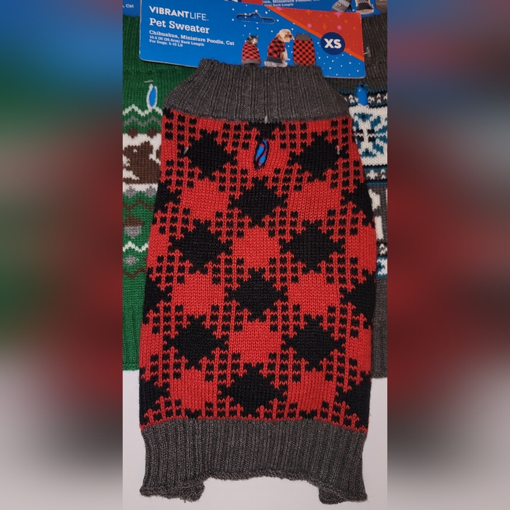 Dog Cat Sweater Outfit Red Black Buffalo Plaid Design Black Red Clothing Xs